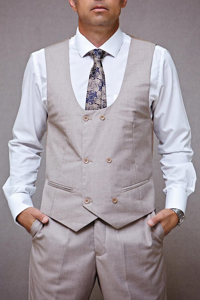 Beige Formal occasion double breasted waistcoat BTM 516 1