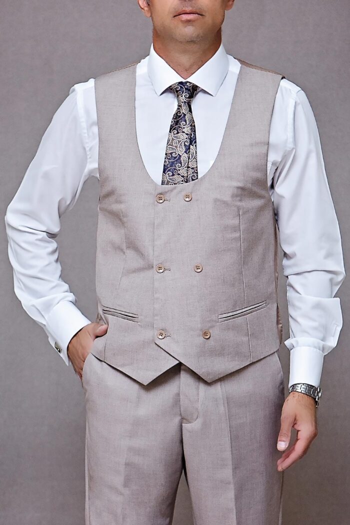 Beige Formal occasion double breasted waistcoat BTM 516 2