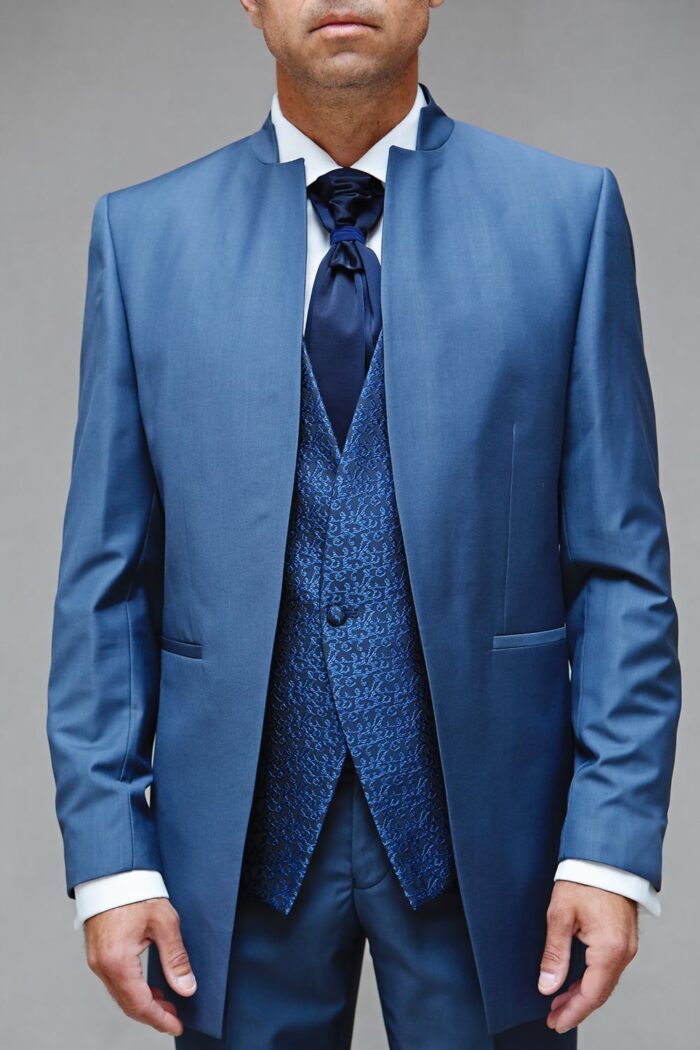 Blue Mandarin collar no buttons suit BTM 506 3